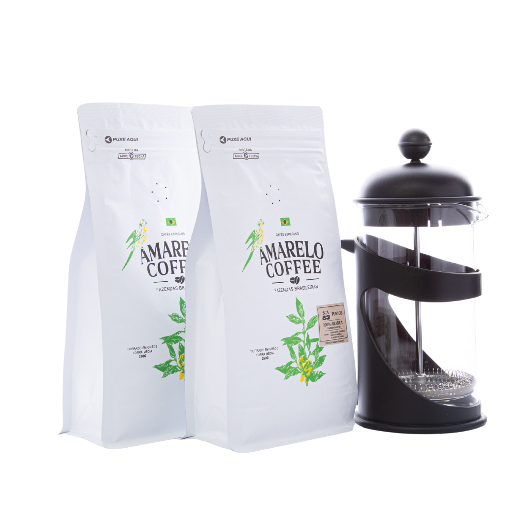 Pack Amarelo Coffee IAC 125 (2 x 250 g) + Prensa Francesa 600 ml