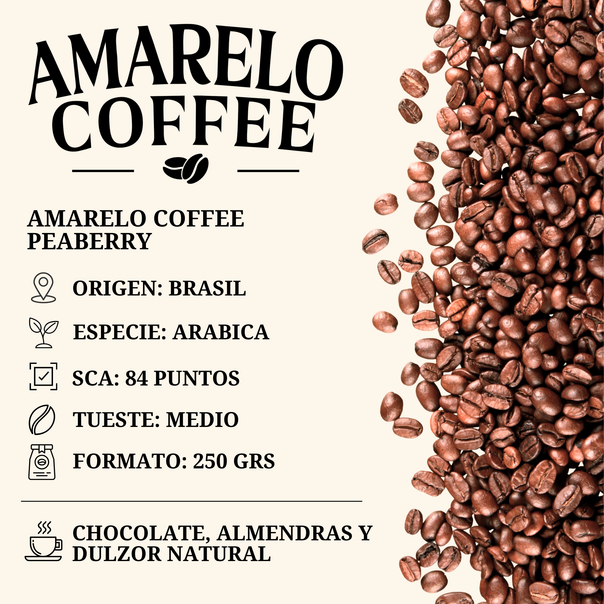 Amarelo Coffee Peaberry / 250 gramos (grano)